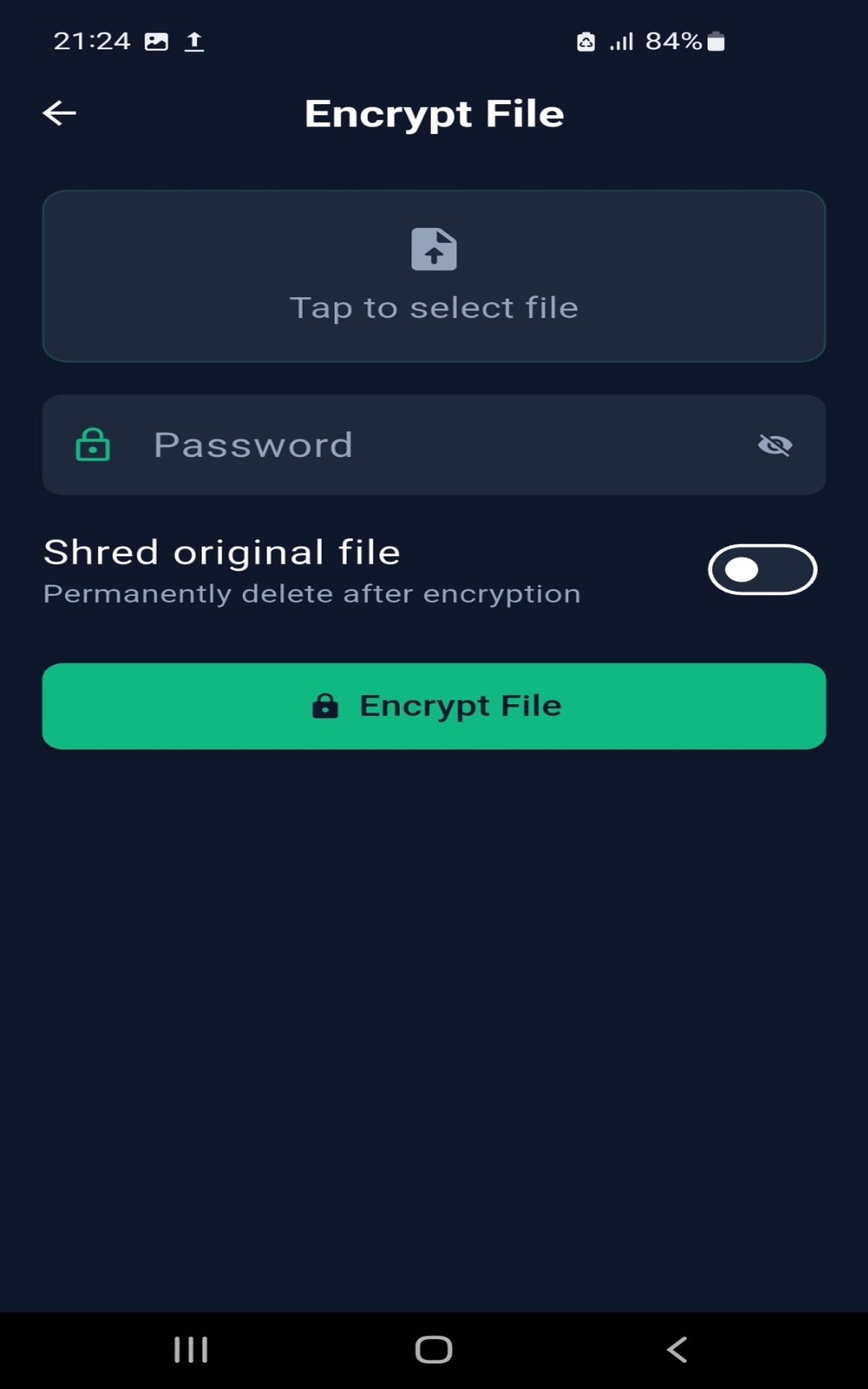 LockedPages — encrypt file screen